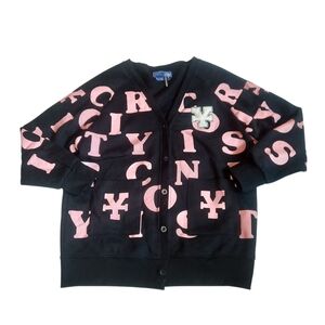 Dirty Coins Women's V Neck Cardigan Sweatshirt Letters Large